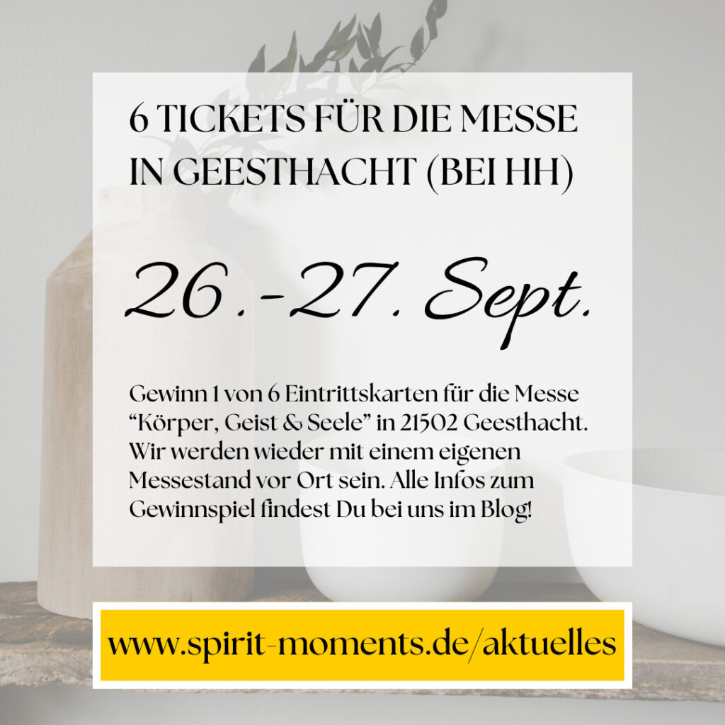 6 Freikarten für die Messe Körper, Geist & Seele vom 26.-27. September 2026 in Geesthacht (bei Hamburg) 2 6 Freikarten für die Messe Körper, Geist & Seele vom 26.-27. September 2026 in Geesthacht (bei Hamburg)